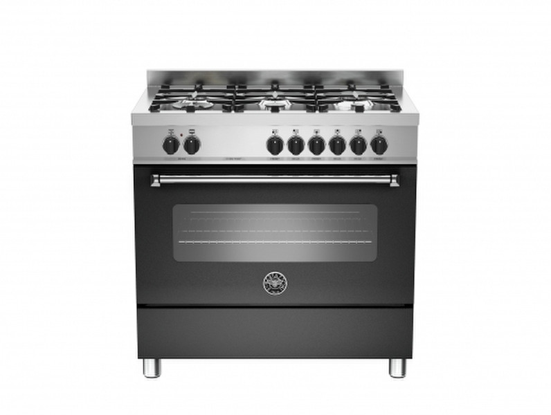 Bertazzoni MAS90 6 MFE S NE E Отдельностоящий Gas hob A Черный, Нержавеющая сталь кухонная плита