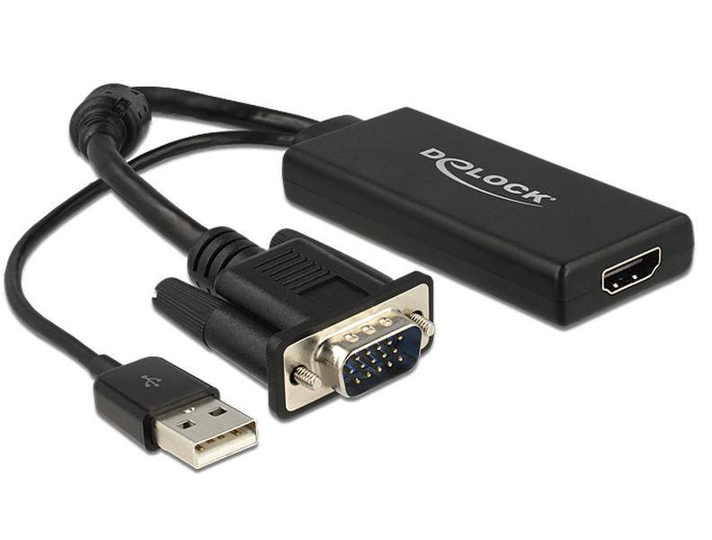 DeLOCK 0.25m VGA+USB2.0-A/HDMI 0.25м HDMI VGA (D-Sub) + USB Черный