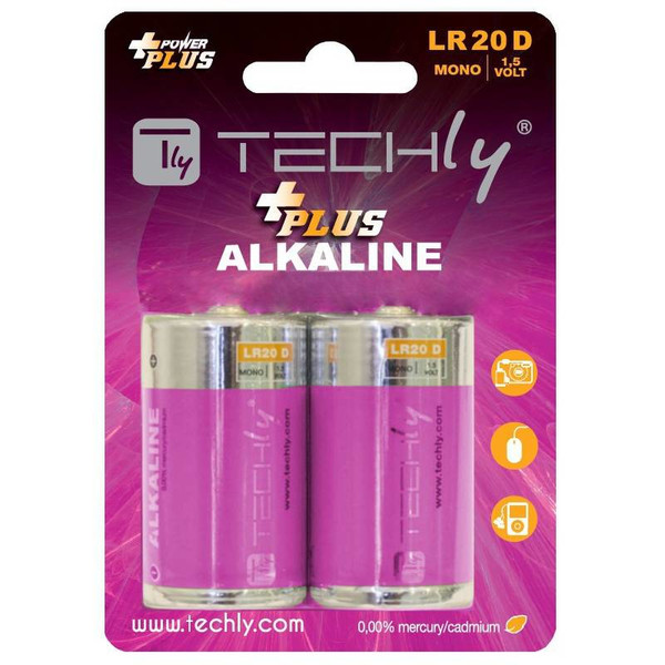 Techly Blister 2 Batteries Power Plus Alkaline Flashlight D LR20 1.5V IBT-KAP-LR20T