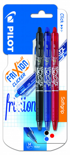 Pilot FriXion Ball Clicker Anklippbarer versenkbarer Stift Schwarz, Blau, Rot 3Stück(e)