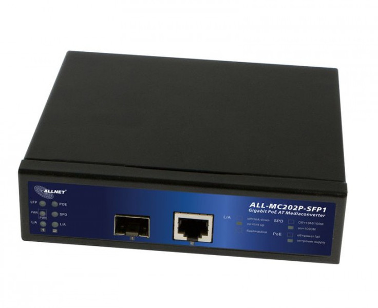 ALLNET ALL-MC202P-SFP1 1000Мбит/с Multi-mode,Single-mode Черный сетевой медиа конвертор