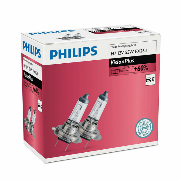 Philips VisionPlus 12972VPC2 H7 55W Halogen PX26d 1500lm car light bulb