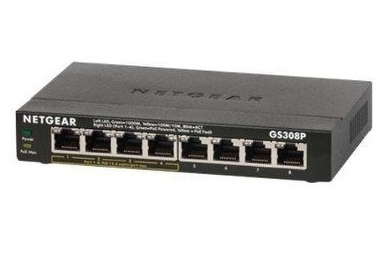 Netgear GS308P Неуправляемый Gigabit Ethernet (10/100/1000) Power over Ethernet (PoE) Черный