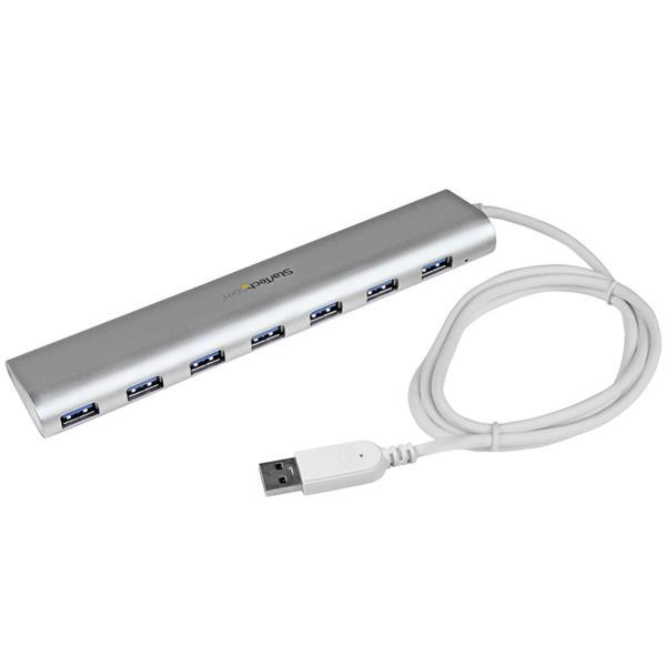StarTech.com ST73007UA USB 3.0 (3.1 Gen 1) Type-A 5000Мбит/с Cеребряный, Белый хаб-разветвитель