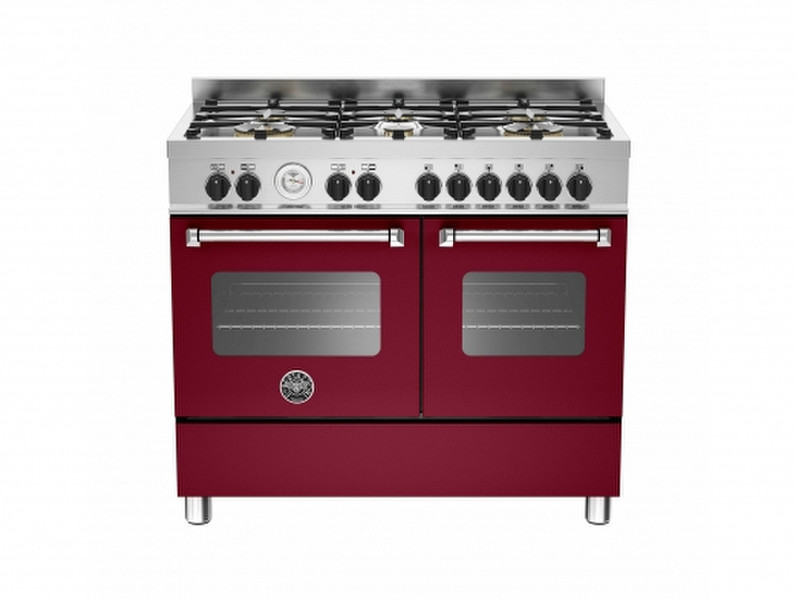 Bertazzoni MAS100 6 MFE D VI Freestanding Gas hob A Burgundy,Stainless steel cooker