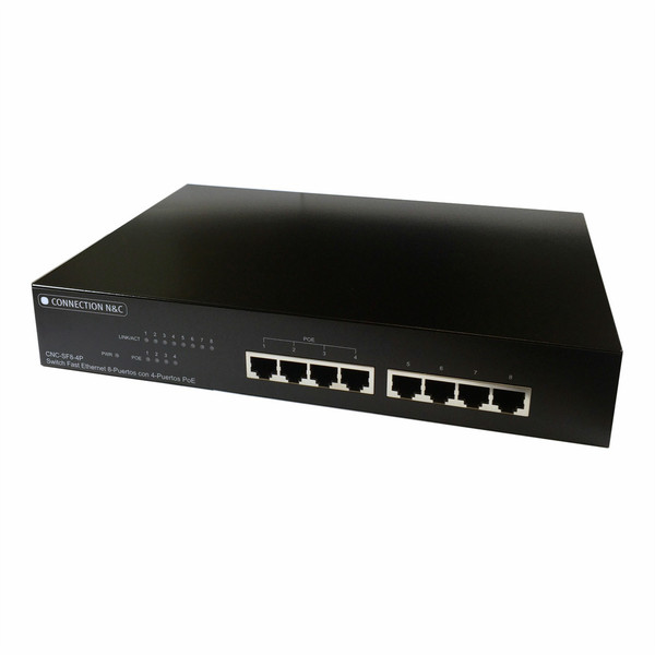Connection N&C CNC-SF8-4P Unmanaged Fast Ethernet (10/100) Power over Ethernet (PoE) Black network switch