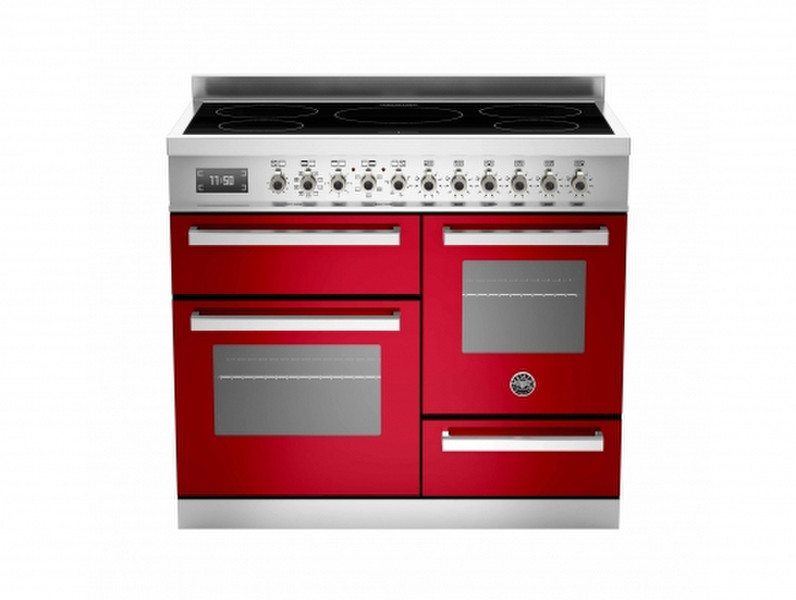 Bertazzoni PRO100 5I MFE T RO T Freistehend Induktionskochfeld A Rot, Edelstahl Küchenherd