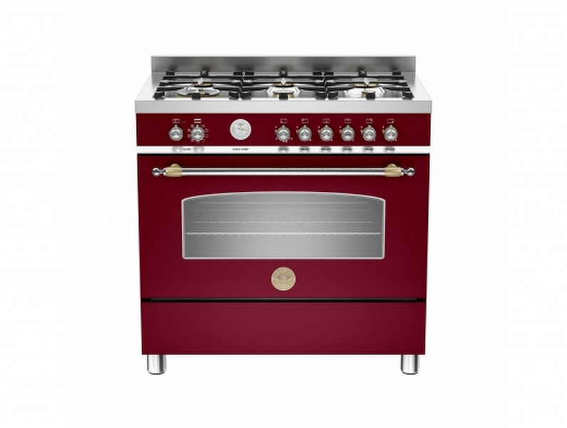 Bertazzoni HER90 6 MFE S VI T Freistehend Gas hob A Burgund, Edelstahl Küchenherd