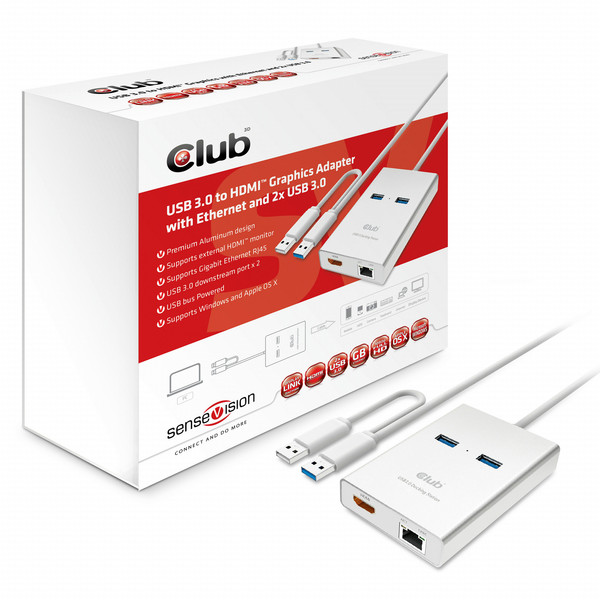 CLUB3D USB 3.0 to HDMI™ Graphics + Ethernet + 2 x USB 3.0 док-станция для ноутбука