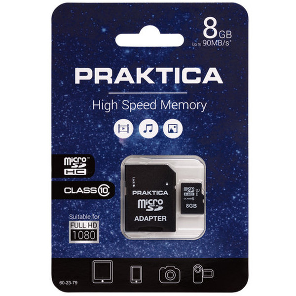 Praktica 8GB, Class 10, Micro-SDHC 8GB MicroSDHC Class 10 memory card