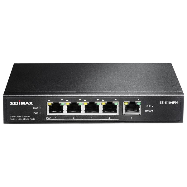 Edimax ES-5104PH Unmanaged L2 Fast Ethernet (10/100) Power over Ethernet (PoE) Black network switch