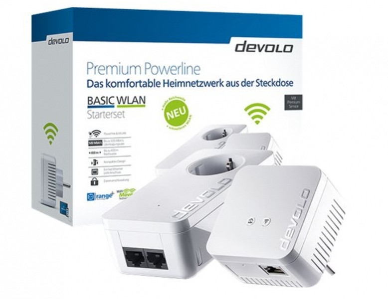 Devolo BASIC WLAN Starter v2 500Mbit/s Eingebauter Ethernet-Anschluss WLAN Weiß 2Stück(e) PowerLine Netzwerkadapter