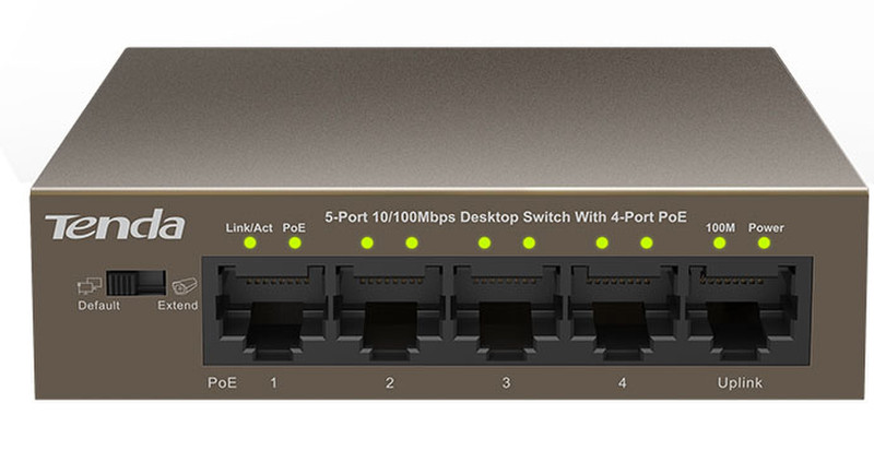 Tenda TEF1105P Managed Fast Ethernet (10/100) Power over Ethernet (PoE) Brown network switch