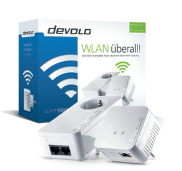 Devolo dLAN 550 WiFi 500Mbit/s Eingebauter Ethernet-Anschluss WLAN Weiß 2Stück(e) PowerLine Netzwerkadapter
