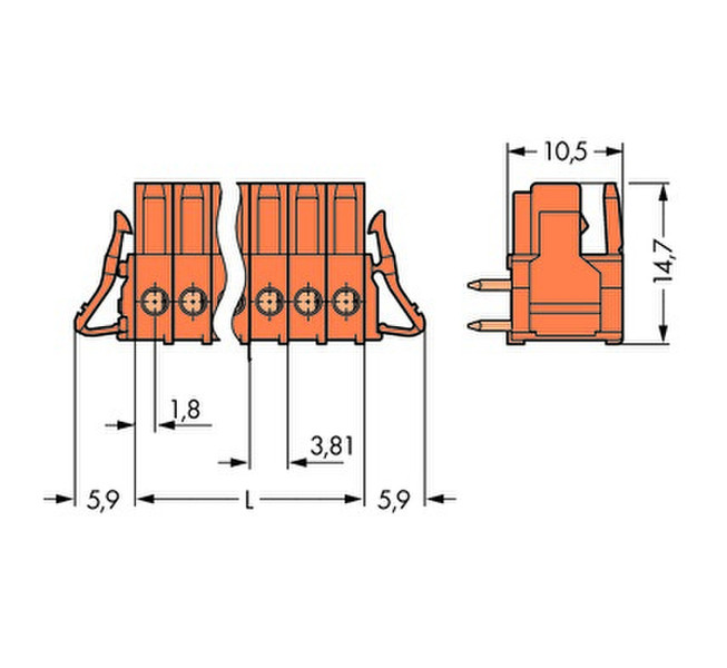 Wago 734-570/037-000 10P Orange Elektrischer Anschlussblock