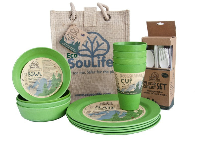 EcoSouLife Biodegradable Picnic Set Бамбук, Кукурузный крохмал camping tableware set