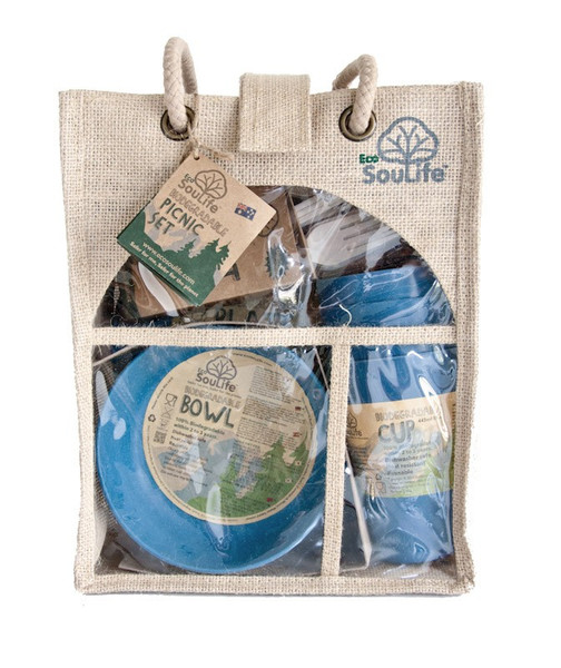 EcoSouLife Biodegradable Picnic Set Bamboo,Cornstarch camping tableware set