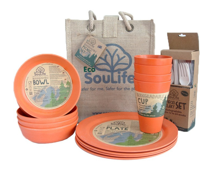 EcoSouLife Biodegradable Picnic Set Бамбук, Кукурузный крохмал camping tableware set