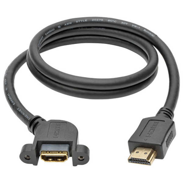 Tripp Lite High-Speed HDMI Cable with Ethernet, Digital Video with Audio (M/F), Panel Mount, 0.91 m (3-ft.)