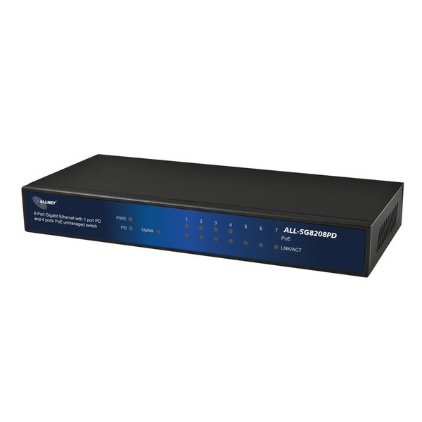 ALLNET ALL-SG8208PD Неуправляемый 10G Ethernet (100/1000/10000) Power over Ethernet (PoE) Черный сетевой коммутатор