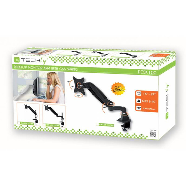 Techly ICA-LCD 112-BK 27Zoll Clamp Schwarz Flachbildschirm-Tischhalterung