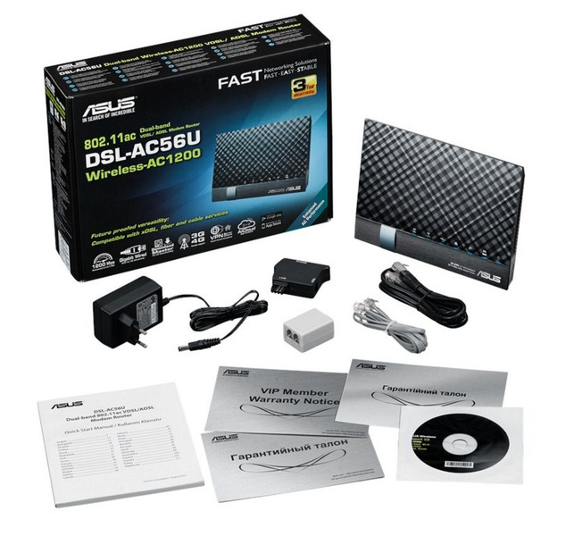 ASUS DSL-AC56U Dual-band (2.4 GHz / 5 GHz) Gigabit Ethernet Черный 3G