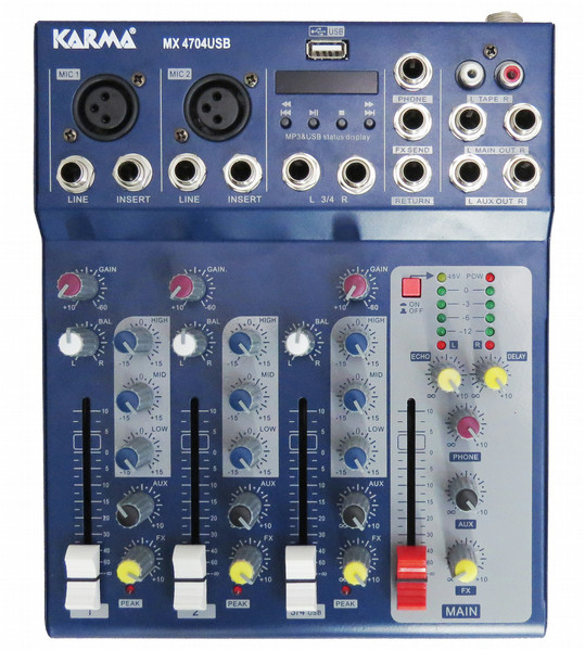 Karma Italiana MX 4704USB 4channels Blue audio mixer