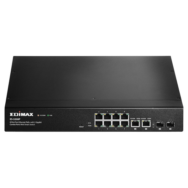 Edimax ES-5208P Неуправляемый Fast Ethernet (10/100) Power over Ethernet (PoE) Черный сетевой коммутатор