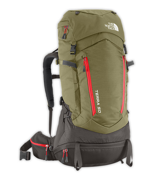 The North Face Terra 50 51л Нейлон, Полиэстер Зеленый, Красный туристический рюкзак