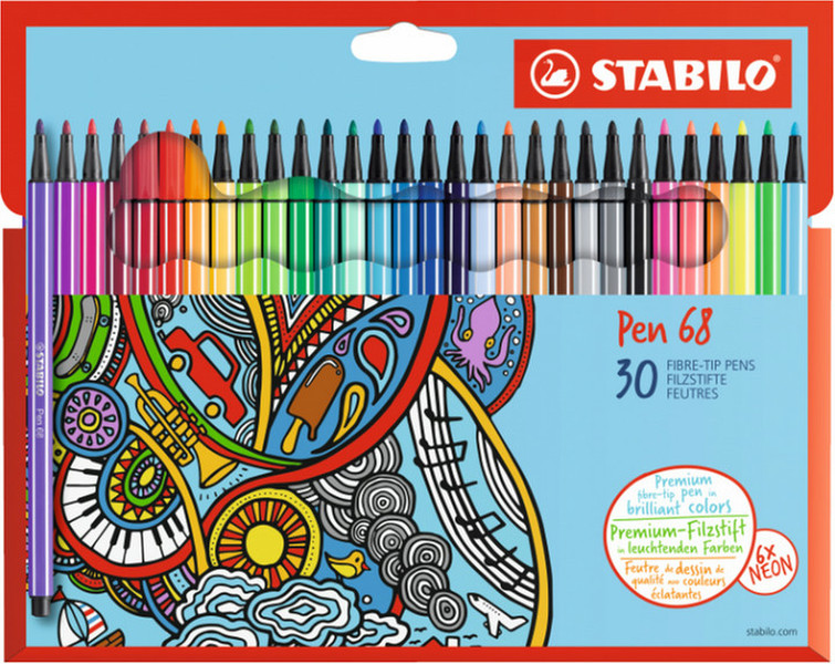 Stabilo Pen 68 Cardboard Wallet 30 colouring pens felt pen