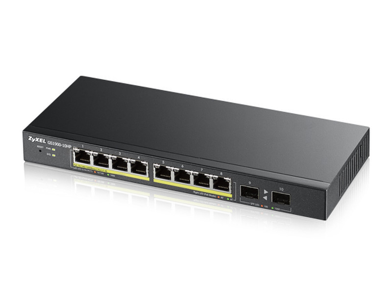 ZyXEL GS1900-10HP Managed L2 Gigabit Ethernet (10/100/1000) Power over Ethernet (PoE) 1U Black
