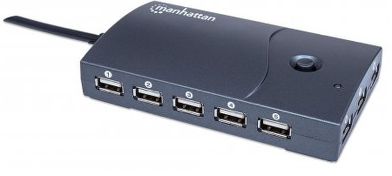 Manhattan 162463 USB 2.0 480Мбит/с Черный хаб-разветвитель