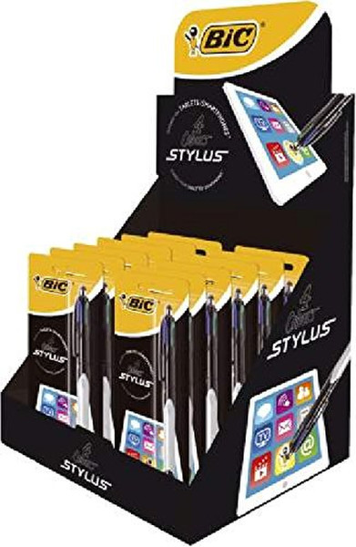 BIC 4 Colours Grip stylus, display met 12 stuks Clip-on retractable ballpoint pen Черный, Синий, Зеленый, Красный 12шт