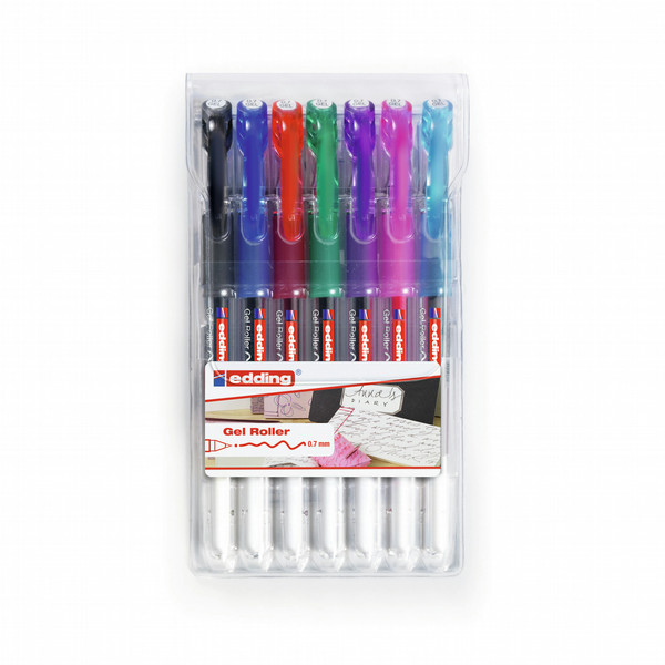 Edding 2185 gel roller Capped gel pen Schwarz, Blau, Grün, Rot, Violett 7Stück(e)