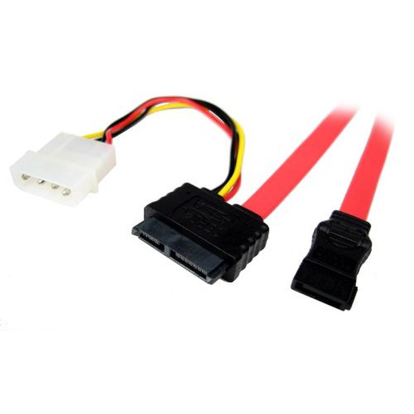 Cables Unlimited Slim-line SATA - SATA and 4 pin Molex Power 0.45m Red SATA cable