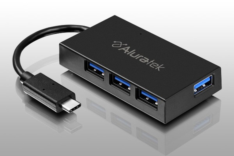 Aluratek 4-Port USB 3.1 Gen 1 SuperSpeed Type-C Hub USB 3.0 (3.1 Gen 1) Type-C 5000Mbit/s Black interface hub