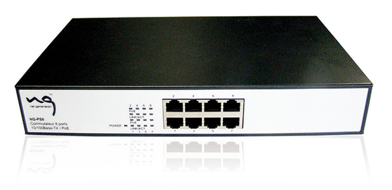 NET GENERATION NG-PS8 Fast Ethernet (10/100) Energie Über Ethernet (PoE) Unterstützung Schwarz, Silber Netzwerk-Switch