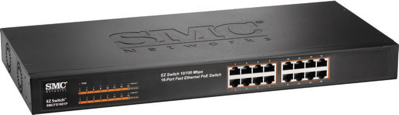 SMC SMCFS1601P Неуправляемый Fast Ethernet (10/100) Power over Ethernet (PoE) Черный сетевой коммутатор