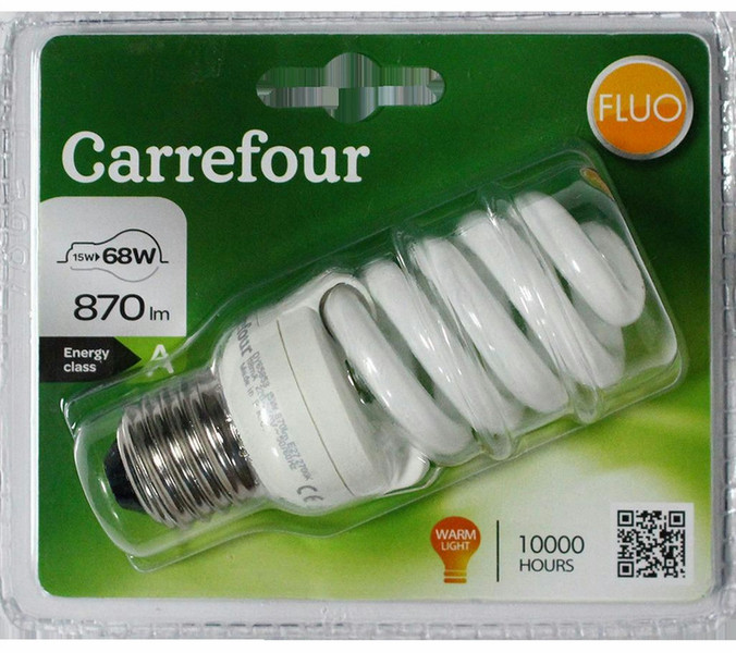 Carrefour 3610882133658 15Вт E27 A Теплый белый energy-saving lamp