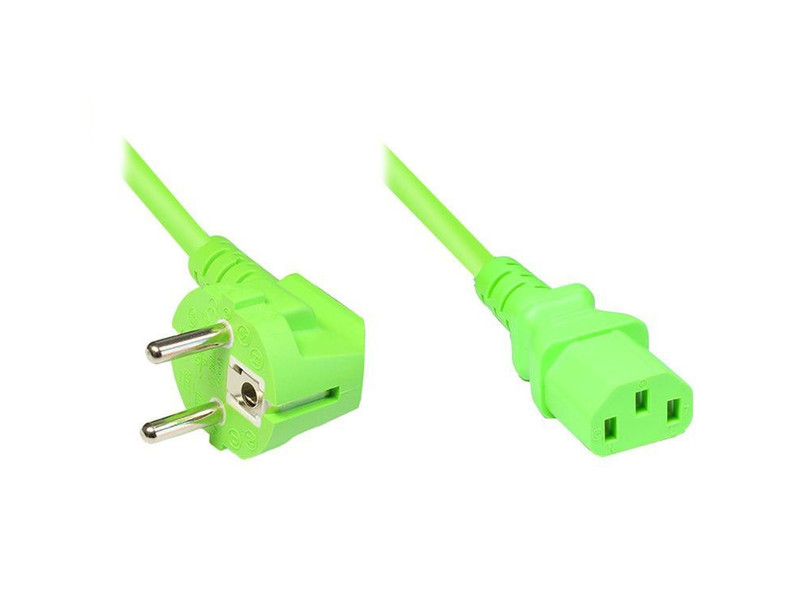 Alcasa F - C13, 1.8m 1.8m Power plug type F C13 coupler Green power cable