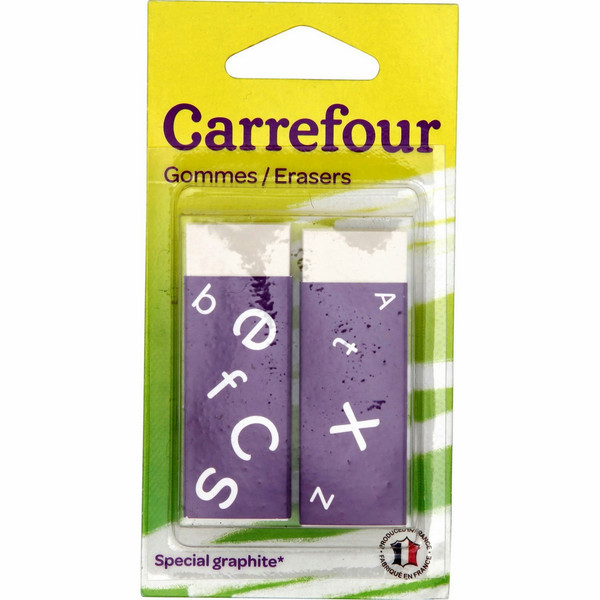 Carrefour 3270192696689 Прорезиненный Пурпурный, Белый 2шт ластик