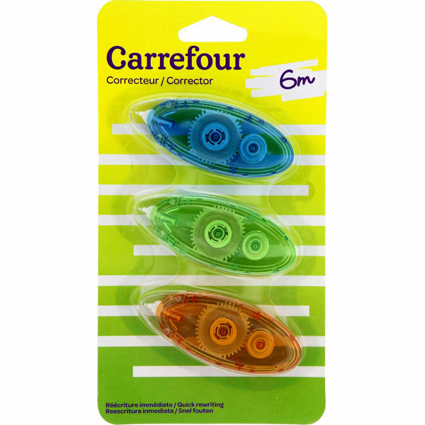 Carrefour 3608141866997 6м Синий, Зеленый, Оранжевый 3шт корректирующая лента