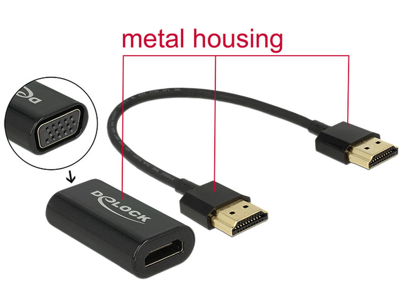 DeLOCK 0.15m, HDMI/VGA 0.15m HDMI VGA (D-Sub) Schwarz