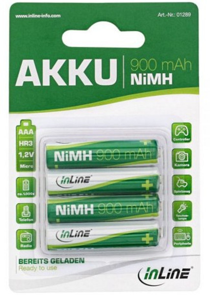 InLine 4x 900mAh NiMH Nickel Metal Hydride 900mAh 1.2V