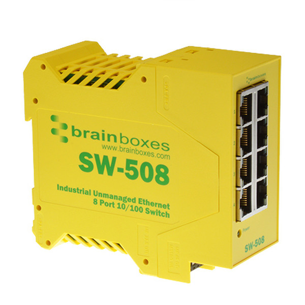 Brainboxes SW-508 Неуправляемый Fast Ethernet (10/100) Желтый сетевой коммутатор