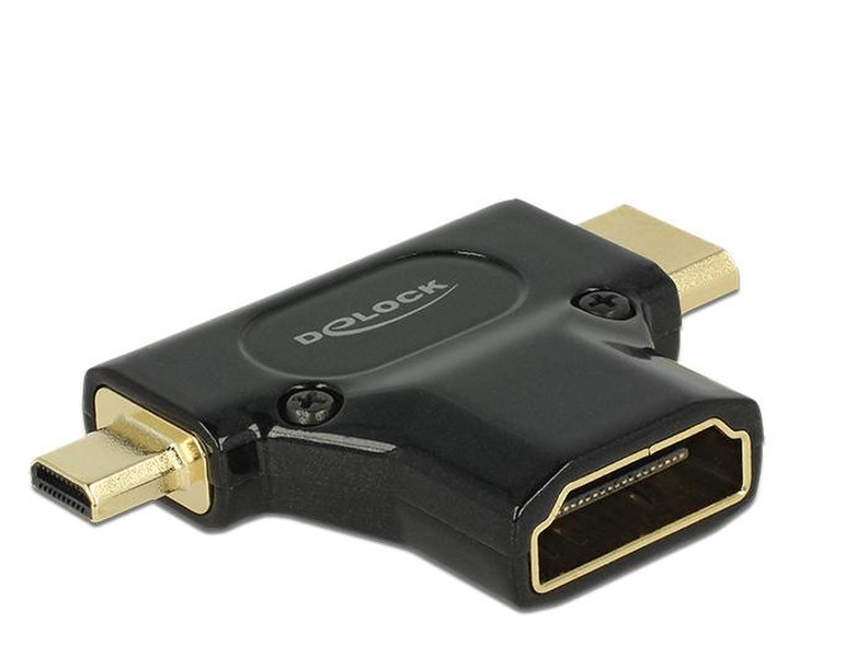 DeLOCK HDMI-A/HDMI Mini-C+ Micro-D, F/M+M HDMI Mini-HDMI + Micro-HDMI Черный адаптер для видео кабеля