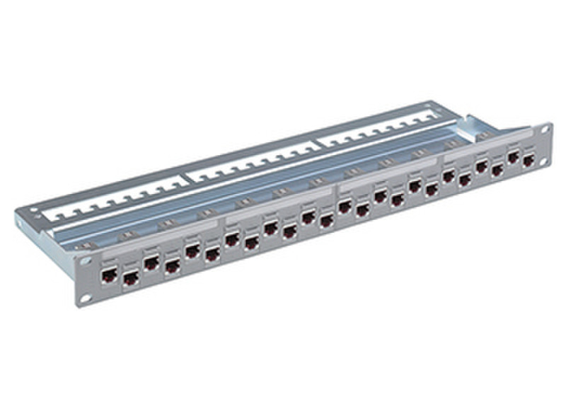 R&M 19" 1U ST Patch Panel 24xRJ45/s, Cat.6A ISO, gray, fully populated patch panel