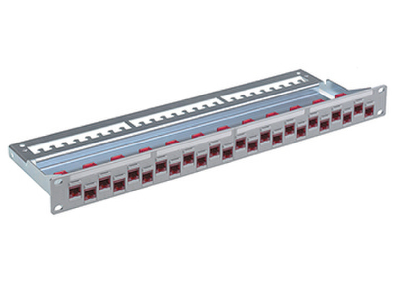 R&M 19" 1U ST Patch Panel 24xRJ45/u, Cat.6A ISO, gray, fully populated patch panel