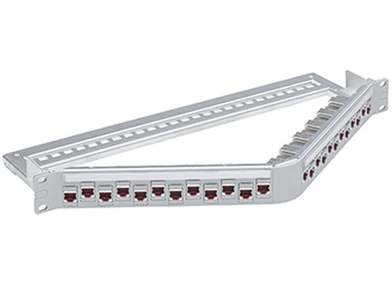 R&M 19" 1U Angled Patch Panel 24xRJ45/s, Cat.6A ISO, Snap-in, gray, fully populated patch panel