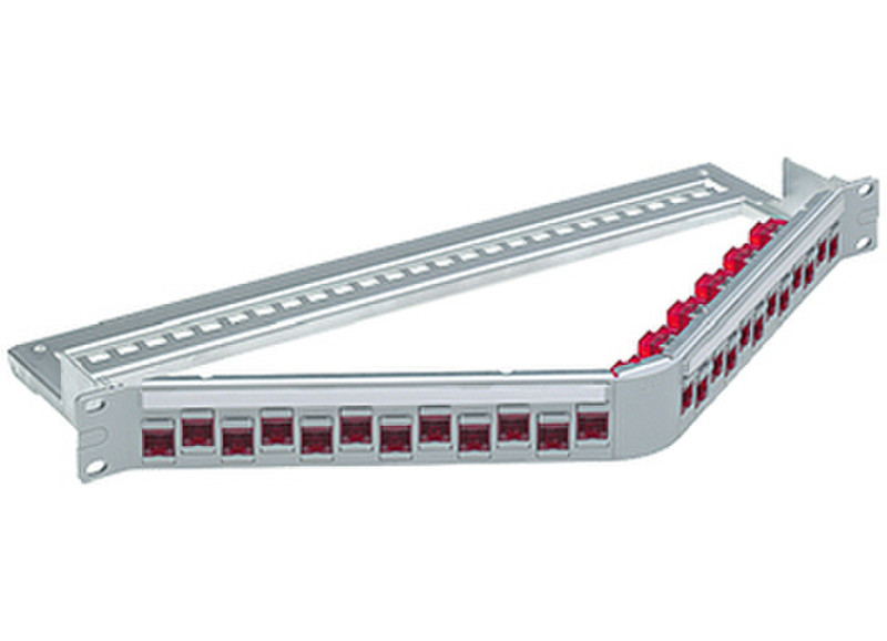 R&M 19" 1U Angled Patch Panel 24xRJ45/u, Cat.6A ISO, Snap-in, gray, fully populated patch panel